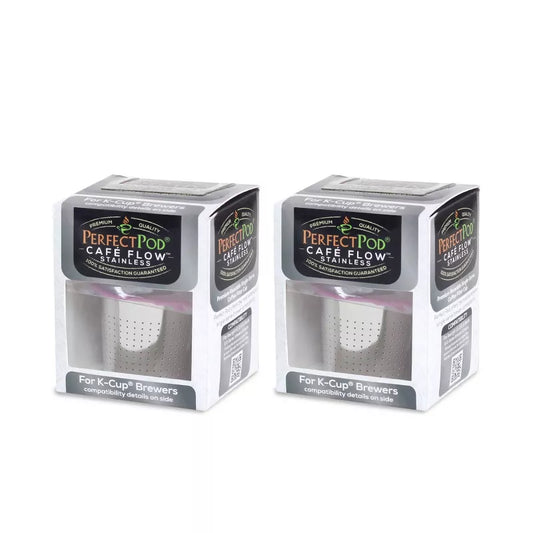 Perfect Pod Café Flow Stainless Steel Premium Reusable Single-Serve Coffee Filter Cup - 2pk: Metal K Cup Pods